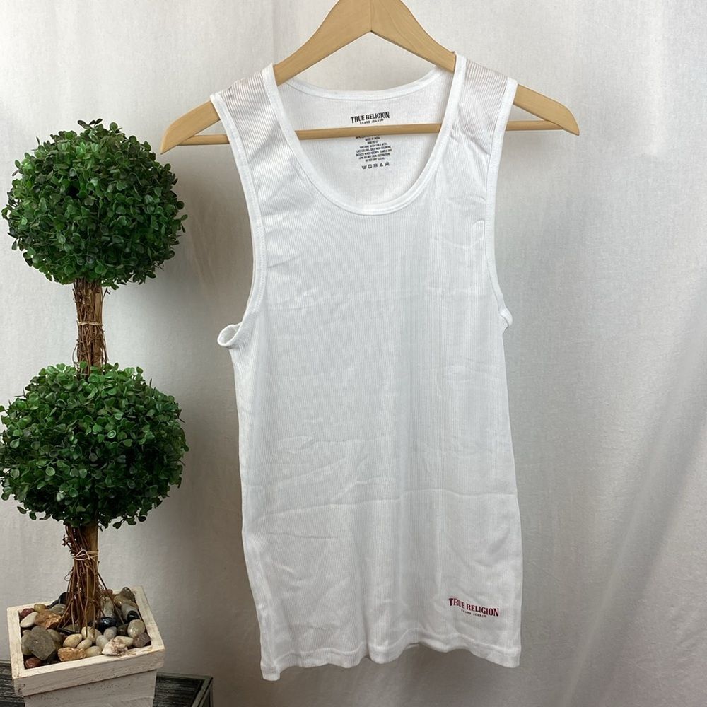 True Religion White Sleeveless Ribbed Tank Top L